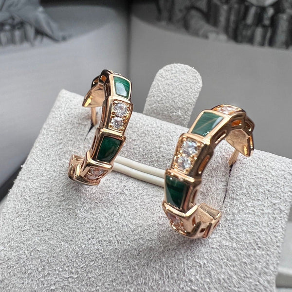 ˇSirae GemˇSERPENTI MALACHITE PINK GOLD EARRINGS