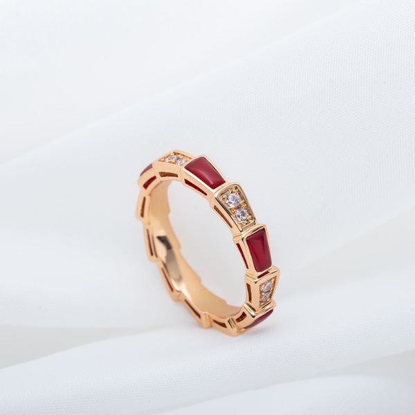 ˇSirae GemˇSERPENTI RING PINK GOLD CARNELIAN DIAMOND 3MM