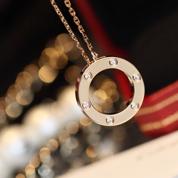 ˇSirae GemˇLOVE NECKLACE 16MM 6 DIAMONDS PINK GOLD