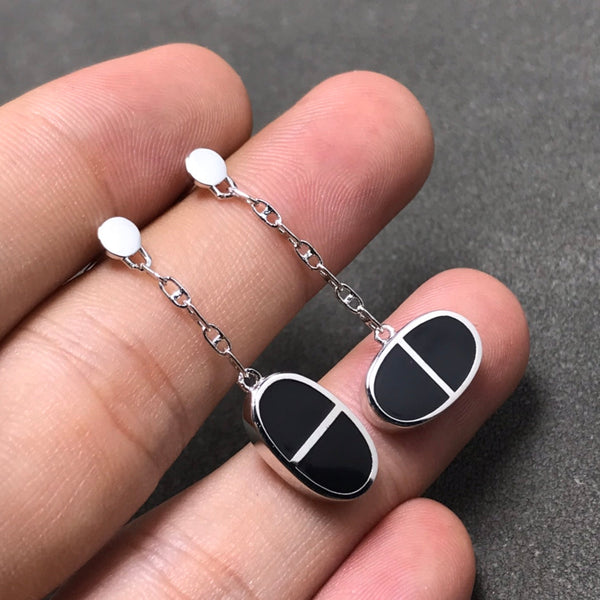 ˇSirae GemˇCHAINE VERSO BLACK CERAMIC SILVER EARRINGS