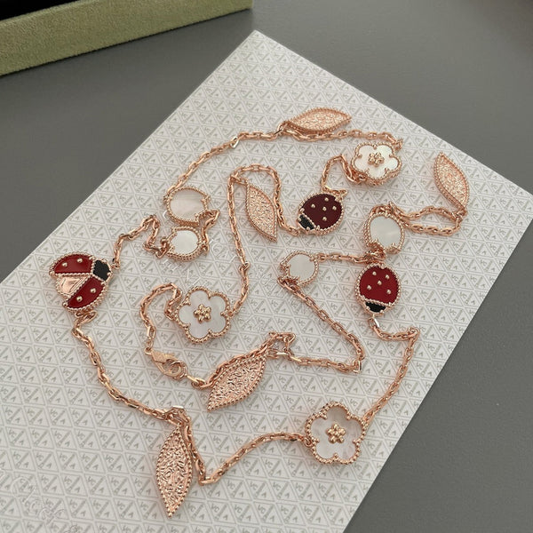 ˇSirae GemˇLUCKY SPRING 15 MOTIFS ROSE GOLD NECKLACE