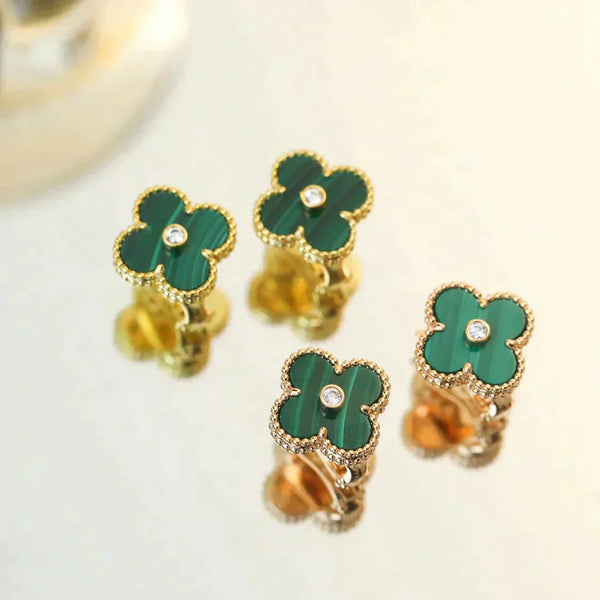 ˇSirae GemˇCLOVER MEDIUM 1 MOTIFS MALACHITE DIAMOND EARRINGS