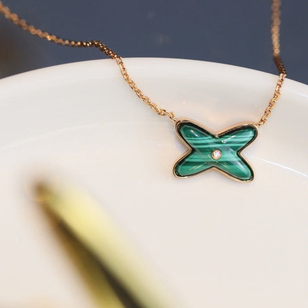 ˇSirae GemˇJEUX MALACHITE 1 DIAMOND PINK GOLD NECKLACE