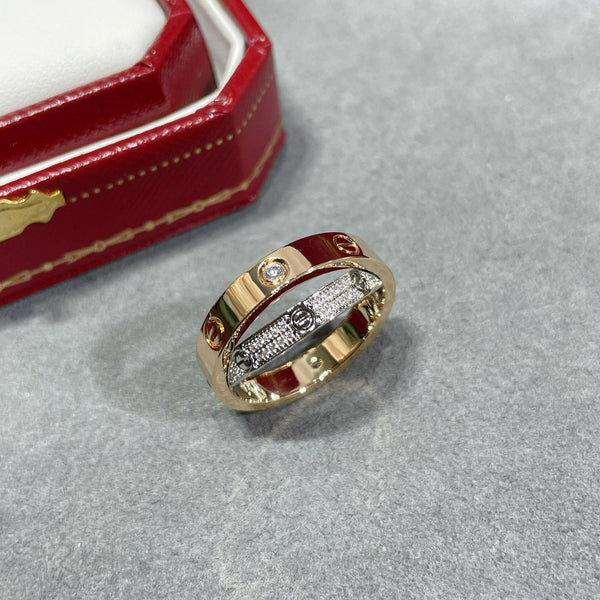 ˇSirae GemˇLOVE PINK GOLD SILVER DIAMOND DOUBLE RING