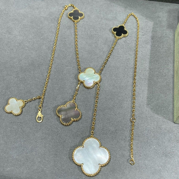 ˇSirae GemˇCLOVER 6 MOTIF MOP ONYX GOLD NECKLACE