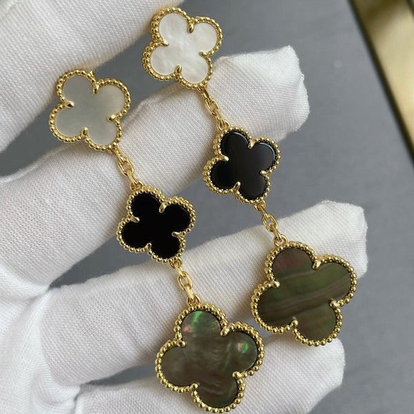 ˇSirae GemˇCLOVER 3 MOTIF MOP ONYX DARK MOP PINK GOLD EARRINGS