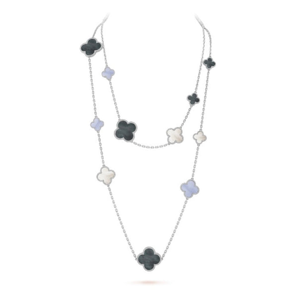 ˇSirae GemˇCLOVER 16 MOTIF CHALCEDONY MOP SILVER NECKLACE