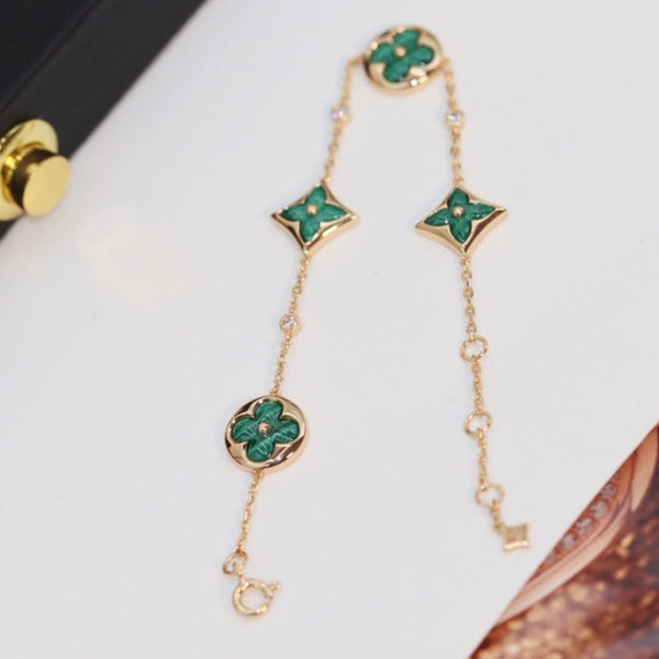 ˇSirae GemˇSTAR AND SUN 4 MOTIF PINK GOLD MALACHITE BRACELET