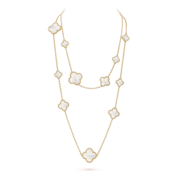 ˇSirae GemˇCLOVER 16 MOTIF WHITE MOP GOLD NECKLACE