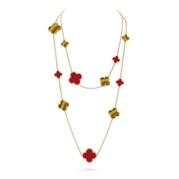 ˇSirae GemˇCLOVER 16 MOTIF CARNELIAN TIGER EYE ROSE GOLD NECKLACE
