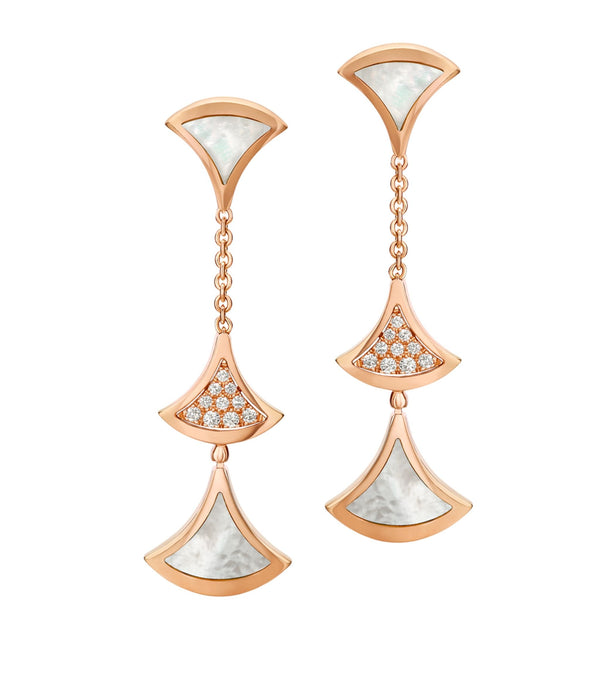 ˇSirae GemˇDREAM EARRINGS 3 MOTIFS DIAMOND MOP PINK GOLD