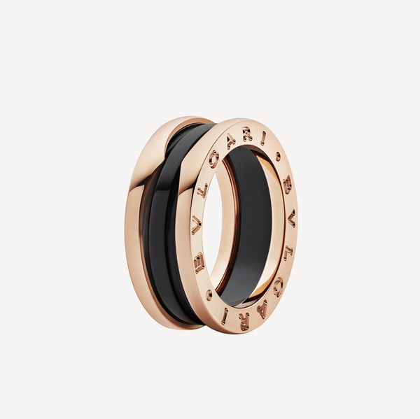 ˇSirae GemˇZERO 1 TWO-BAND LOOPS AND BLACK CERAMIC PINK GOLD RING