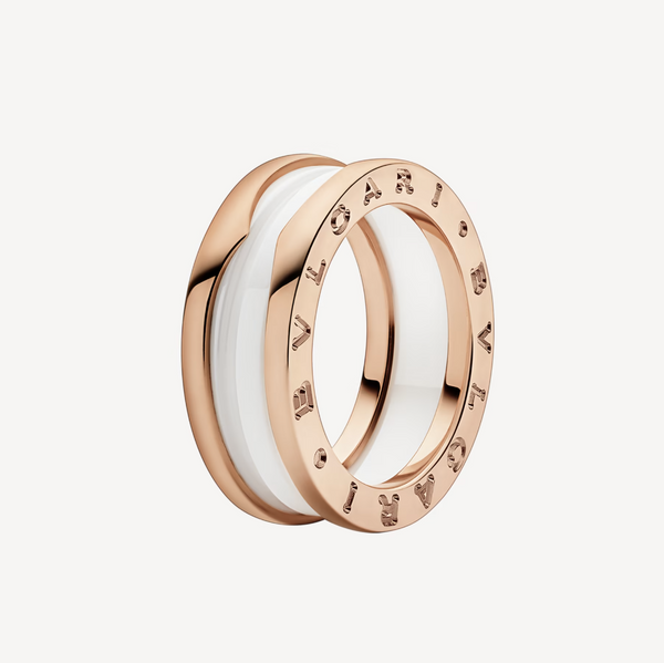 ˇSirae GemˇZERO 1 TWO-BAND LOOPS AND WHITE CERAMIC SPIRAL PINK GOLD RING