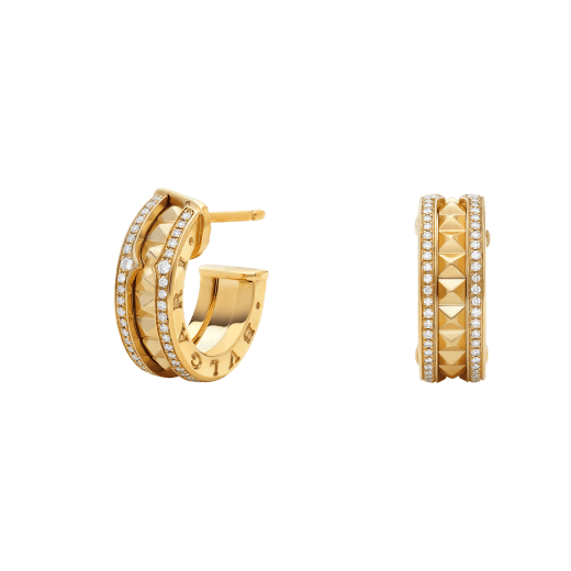 ˇSirae GemˇZERO 1 ROCK GOLD EARRINGS WITH STUDDED SPIRAL AND PAVED DIAMONDS