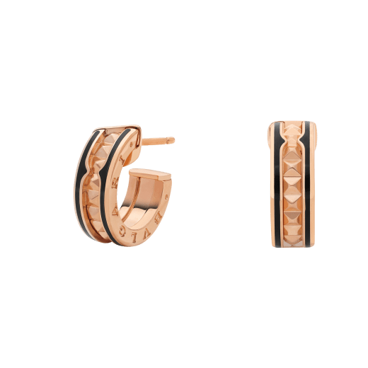 ˇSirae GemˇZERO 1 ROCK PINK GOLD EARRINGS WITH STUDDED SPIRAL AND BLACK CERAMIC