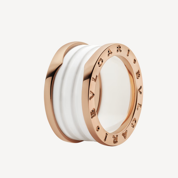 ˇSirae GemˇZERO 1 FOUR-BAND LOOPS AND WHITE CERAMIC SPIRAL PINK GOLD RING