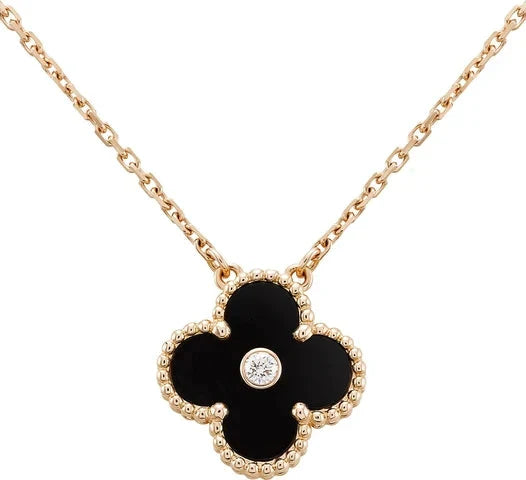ˇSirae GemˇCLOVER 15MM DIAMOND ONYX NECKLACE