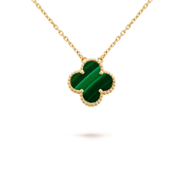 ˇSirae GemˇCLOVER 15MM MALACHITE SINGLE FLOWER  NECKLACE