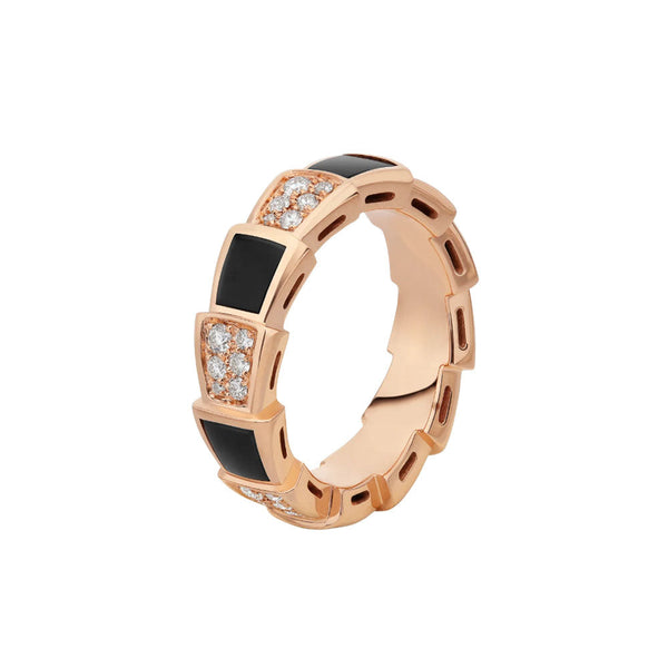 ˇSirae GemˇSERPENTI RING PINK GOLD BLACK MOP DIAMOND PAVED 4MM