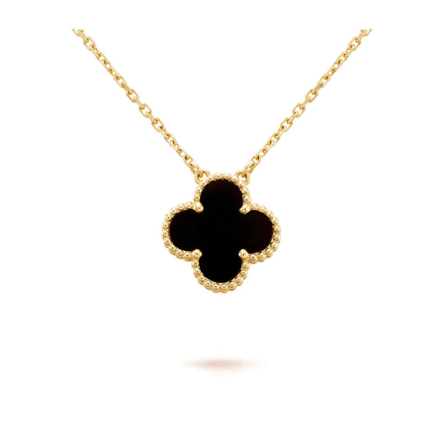 ˇSirae GemˇCLOVER 15MM BLACK ONYX SINGLE FLOWER NECKLACE
