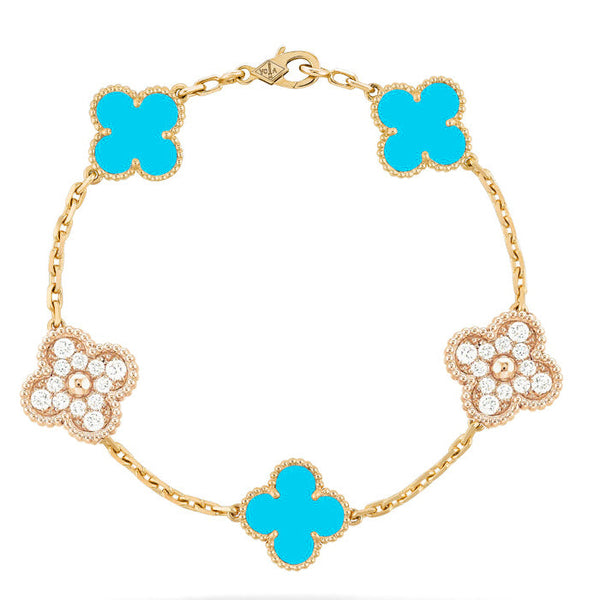 ˇSirae GemˇCLOVER 5 MOTIF TURQUOISE DIAMOND BRACELET