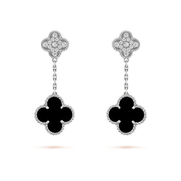 ˇSirae GemˇCLOVER 2 MOTIFS  DIAMOND ONYX EARRINGS SILVER