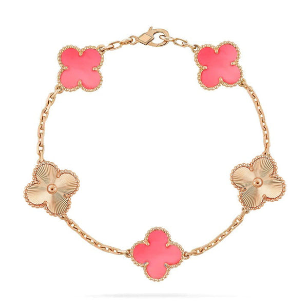 ˇSirae GemˇCLOVER BRACELET 5 MOTIF PINK AND ROSE GOLD