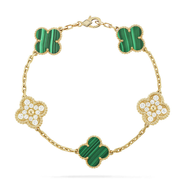 ˇSirae GemˇCLOVER  5 MOTIF MALACHITE DIAMOND BRACELET