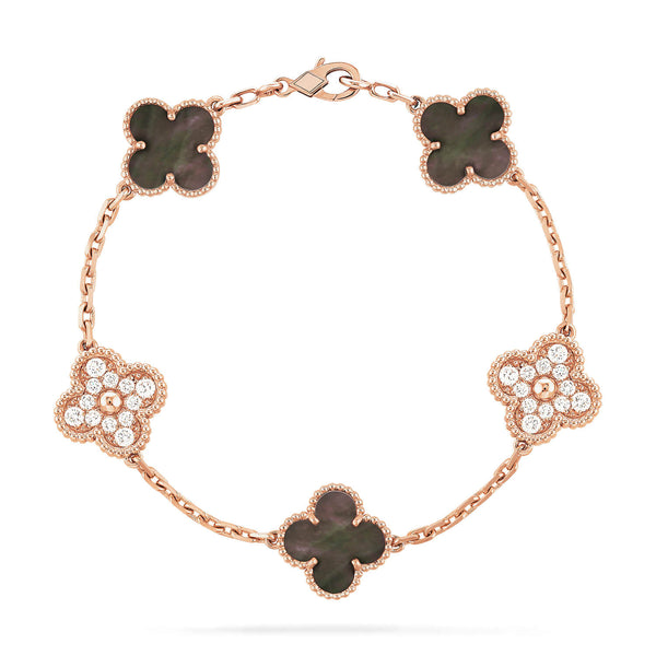 ˇSirae GemˇCLOVER 5 MOTIFS DARK MOP AND DIAMONDS BRACELET