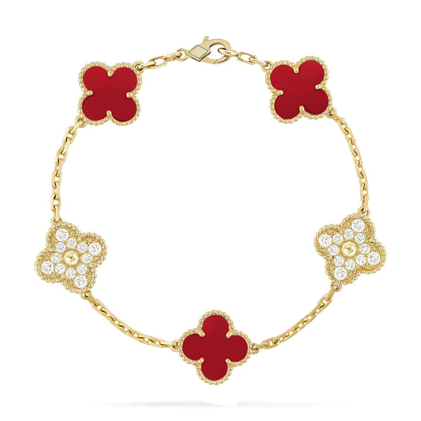 ˇSirae GemˇCLOVER 5 MOTIFS CARNELIAN DIAMOND BRACELET