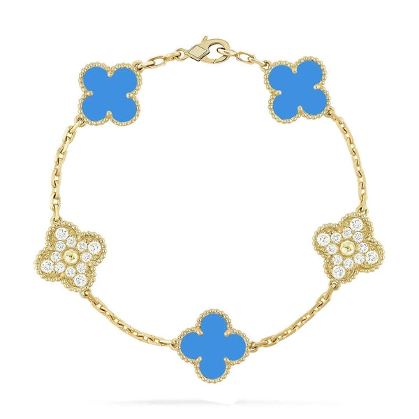 ˇSirae GemˇCLOVER 5 MOTIF BLUE CHALCEDONY DIAMOND BRACELET