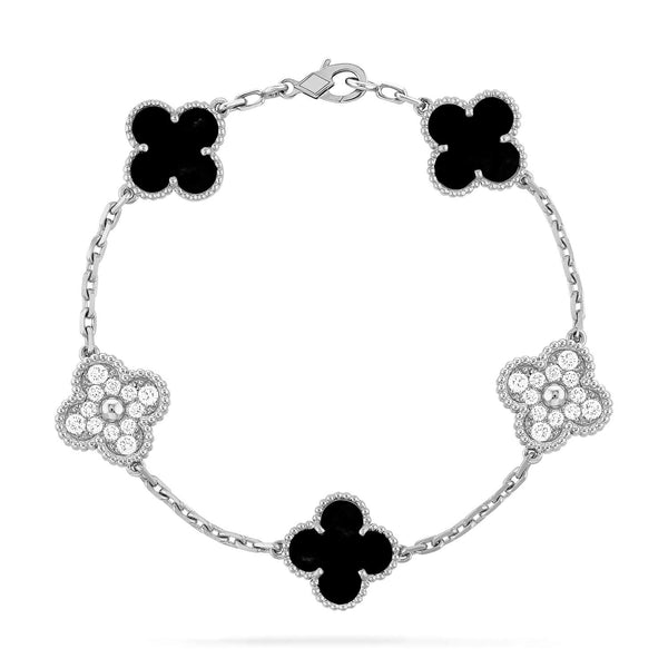 ˇSirae GemˇCLOVER 5 MOTIF ONYXS DIAMOND BRACELET