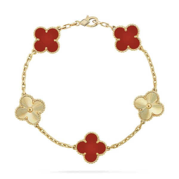 ˇSirae GemˇCLOVER  5 MOTIFS CARNELIAN GOLD BRACELET