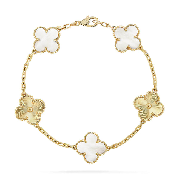 ˇSirae GemˇCLOVER 5 MOTIF WHITE MOP LASER BRACELET