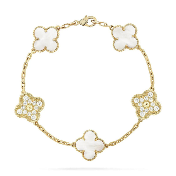 ˇSirae GemˇCLOVER BRACELET 5 MOTIF WHITE MOP DIAMOND