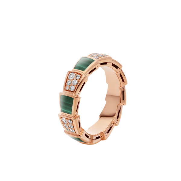 ˇSirae GemˇSERPENTI RING PINK GOLD MALACHITE DIAMOND PAVED 4MM