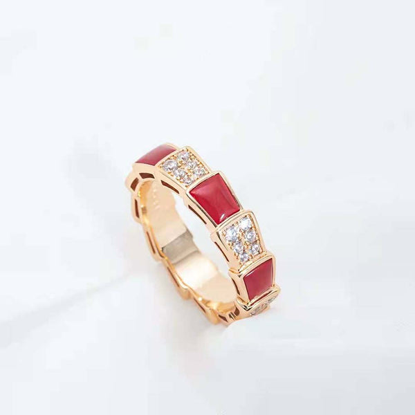 ˇSirae GemˇSERPENTI RING PINK GOLD CARNELIAN DIAMOND PAVED 4MM