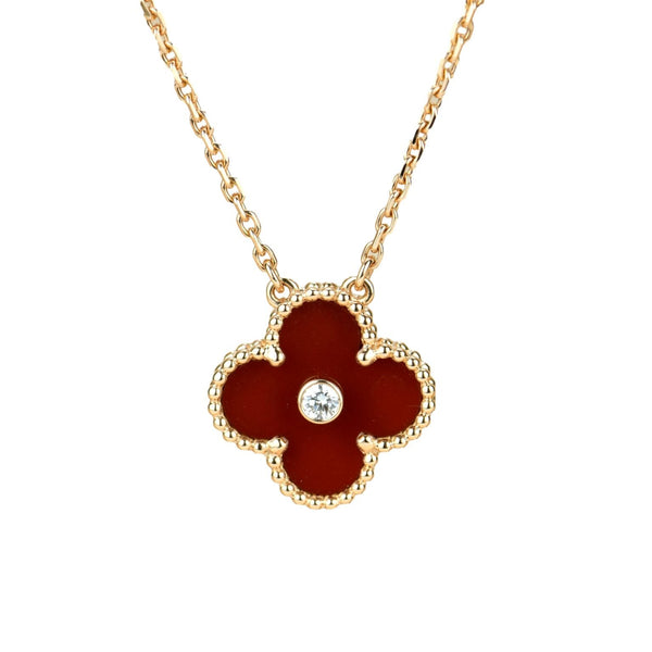 ˇSirae GemˇCLOVER 15MM DIAMOND CARNELIAN NECKLACE