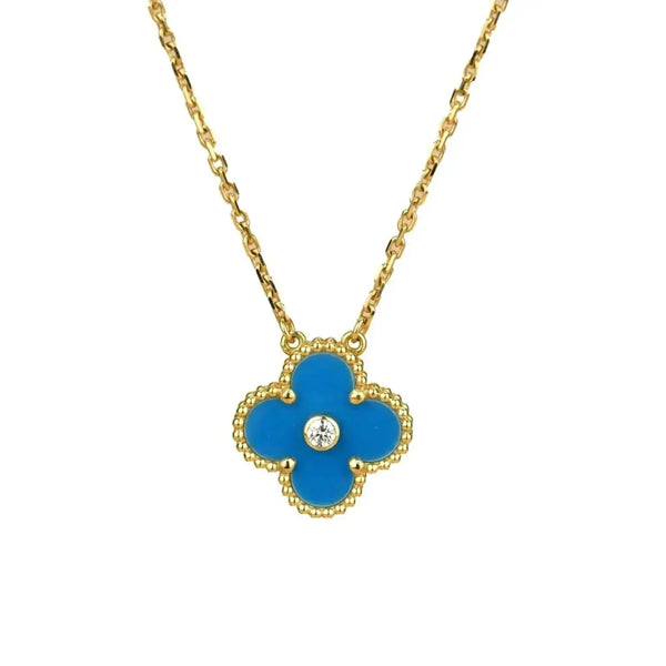 ˇSirae GemˇCLOVER 15MM DIAMOND AND BLUE AGATE NECKLACE