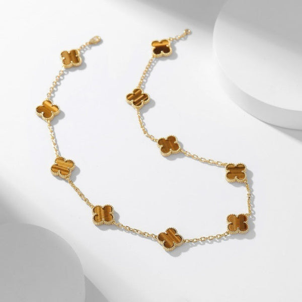 ˇSirae GemˇCLOVER 10 MOTIFS TIGER EYE NECKLACE