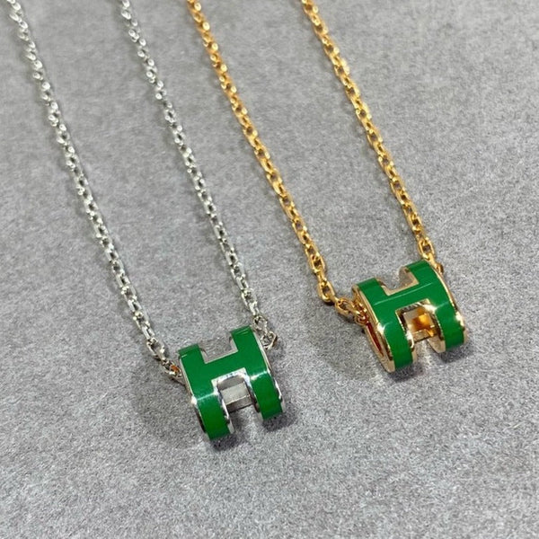 ˇSirae GemˇPOP H GREEN NECKLACE SILVER AND GOLD
