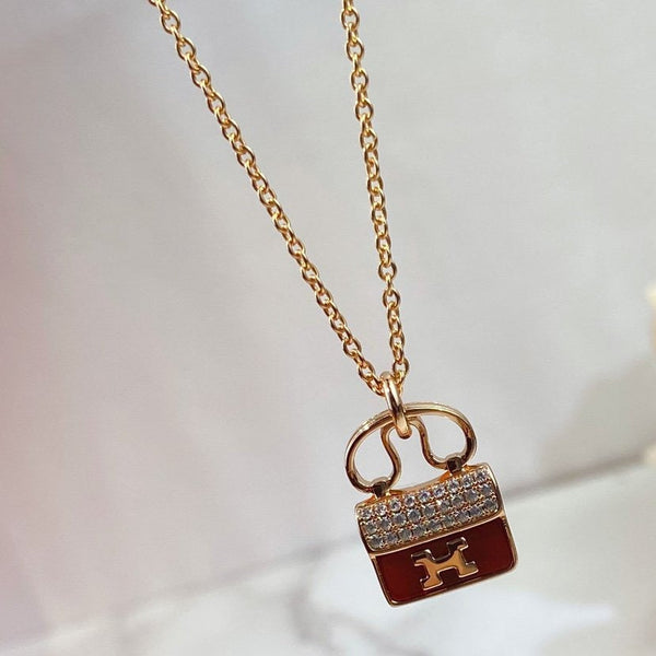 ˇSirae GemˇCONSTANCE RED PEDANT PINK GOLD NECKLACE