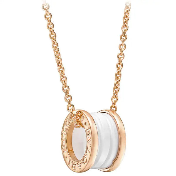ˇSirae GemˇZERO 1 WHITE CERAMIC PINK GOLD DIAMOND NECKLACE