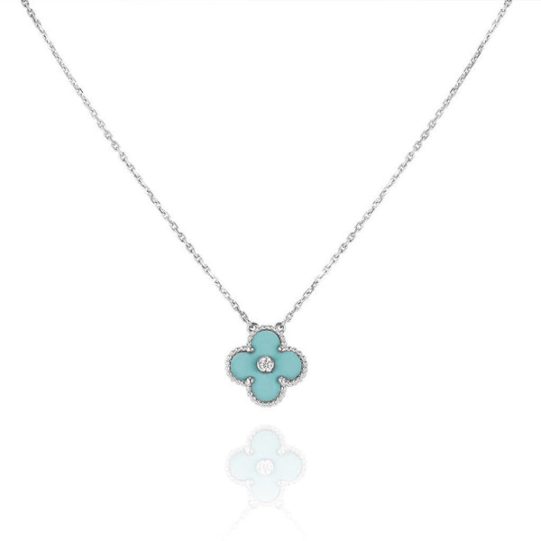 ˇSirae GemˇCLOVER 1 DIAMOND LIGHT BLUE SILVER NECKLACE