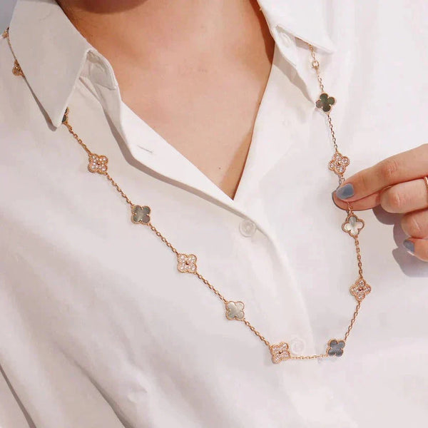 ˇSirae GemˇCLOVER 20 MOTIFS DARK MOP DIAMOND  NECKLACE