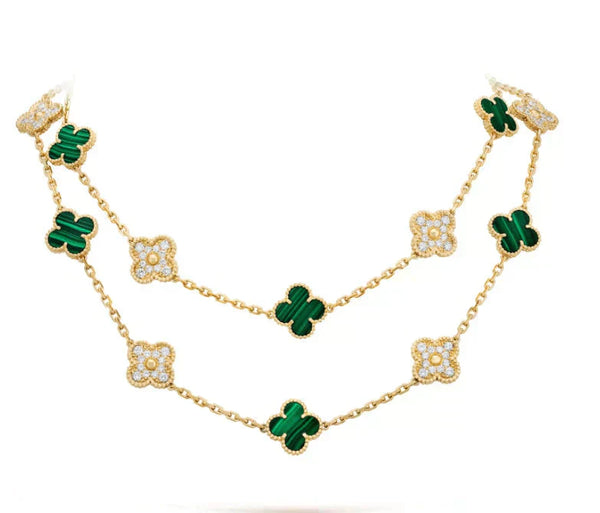 ˇSirae GemˇCLOVER 20 MOTIFS MALACHITE DIAMOND NECKLACE