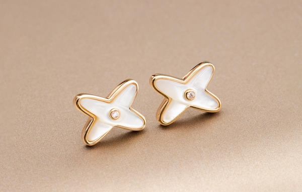 ˇSirae GemˇJEUX DE WHITE MOP PINK GOLD DIAMOND EARRINGS