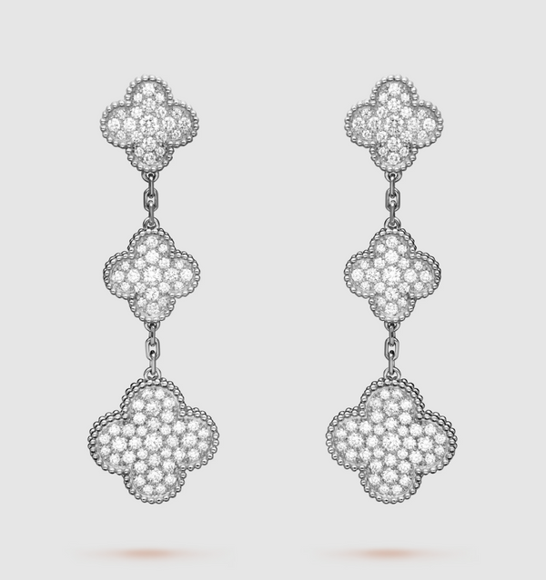 ˇSirae GemˇCLOVER 3 MOTIF DIAMOND SILVER DROP EARRINGS