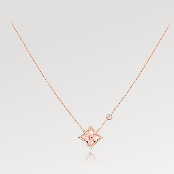 ˇSirae GemˇSTAR PINK MOP 1 DIAMOND PINK GOLD NECKLACE