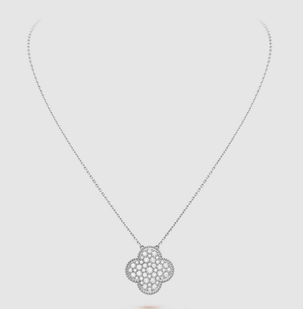 ˇSirae GemˇCLOVER 25MM LARGE PENDANT DIAMOND PAVED SILVER NECKLACE